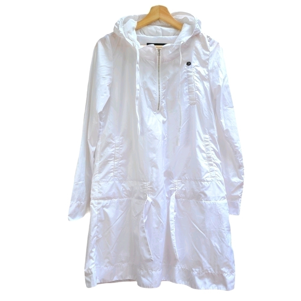 Adidas Longline Anorak Windbreaker Jacket White Quarter Zip Waist Womens X